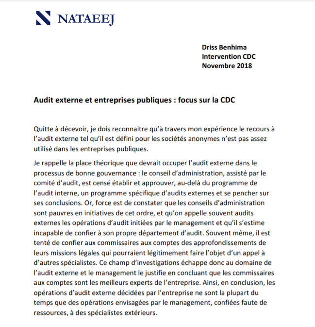 Audit externe et Entreprises Publiques CDC 11_2018
