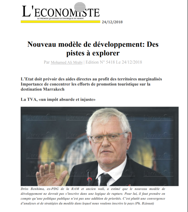 Nouveau modele de developpement l'Economiste 24_12_2018