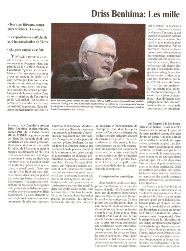 Driss Benhima : Les mille et une leçon de la crise 