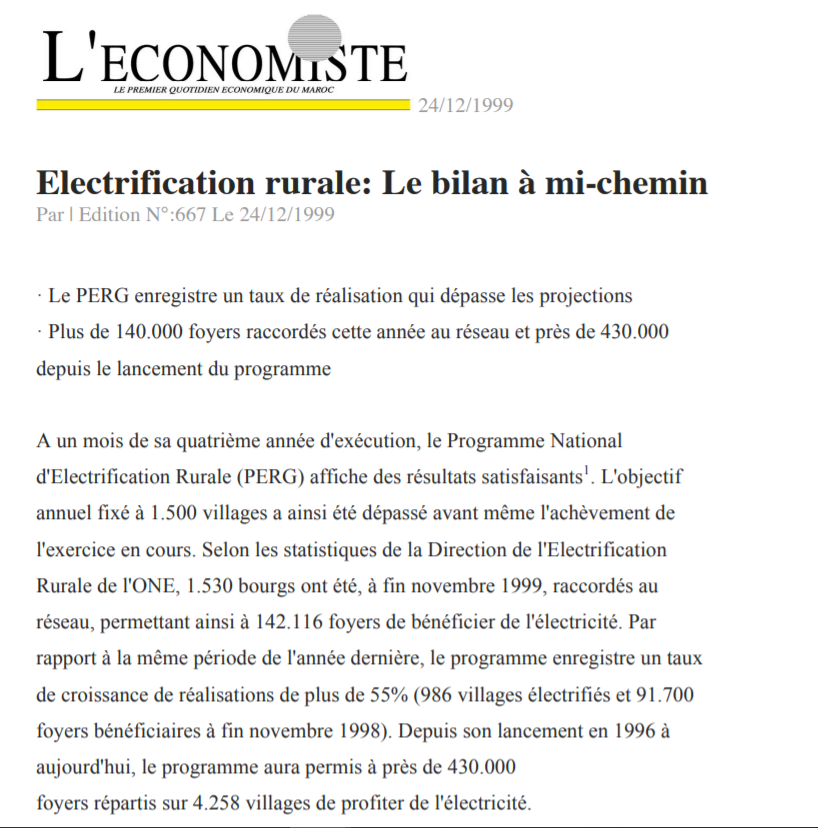 Electrification bilan mi parcours L'Economiste 24_12_1999