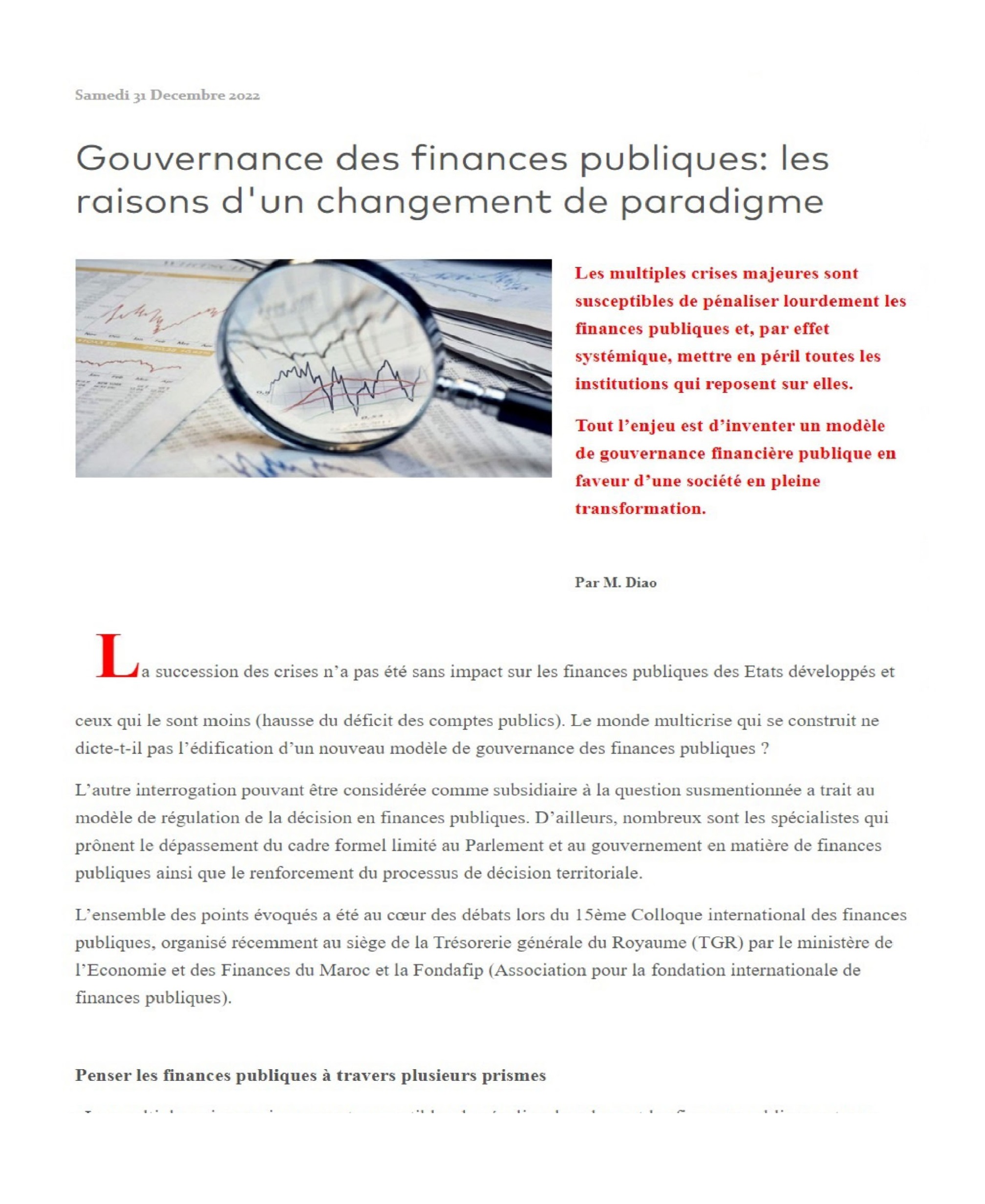 Gouvernance des finances publiques : les raisons d'un changement de paradigme