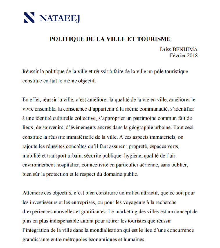 Politique de la ville et tourisme Fevrier 2018
