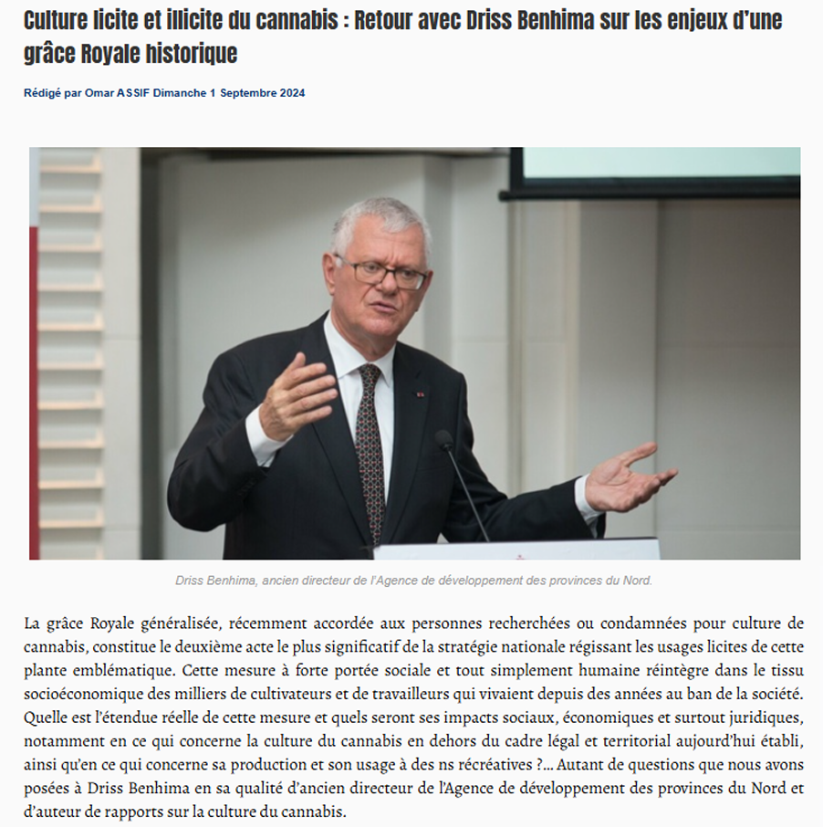 Culture licite et illicite du cannabis : Retour avec Driss Benhima sur les enjeux d’une grâce Royale historique