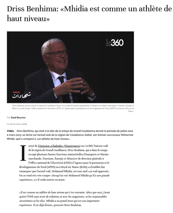 Driss Benhima: «Mhidia est comme un athlète de haut niveau»