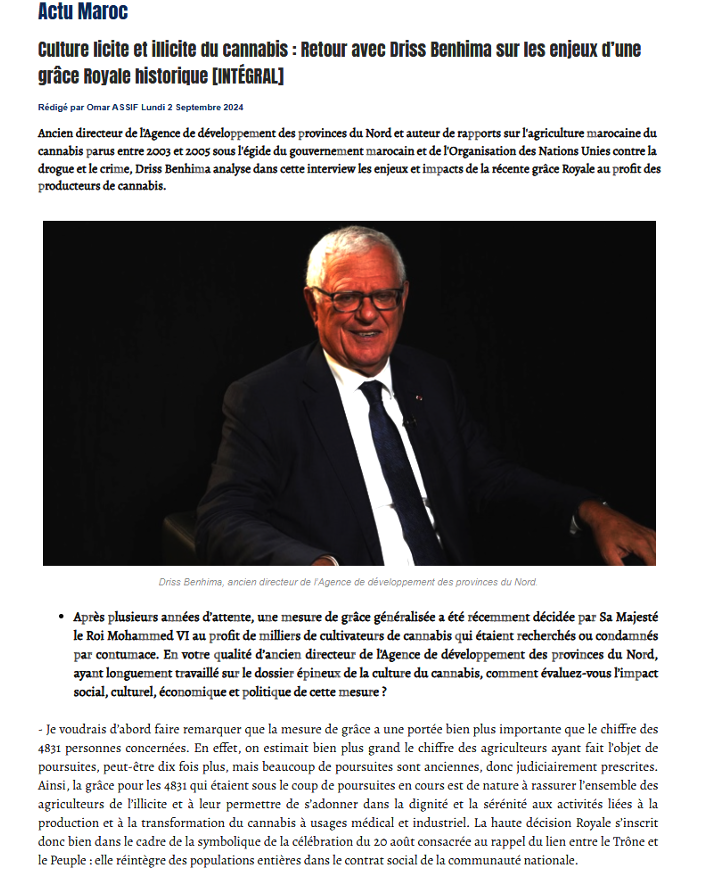 Culture licite et illicite du cannabis: Retour avec Driss Benhima sur les enjeux d’une grâce Royale historique